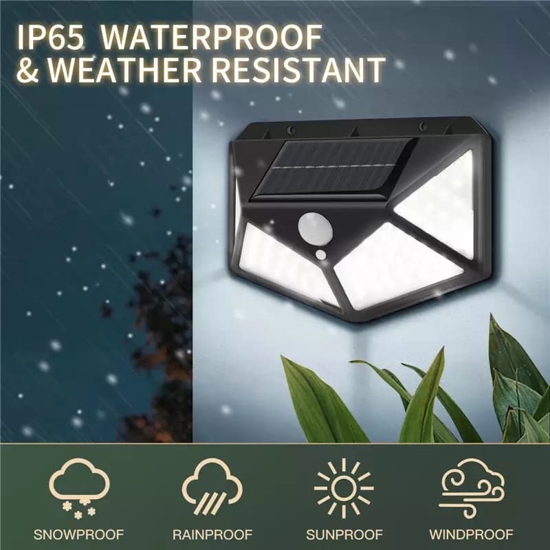 Luminária Solar 100 Led Com Sensor Para Jardim Externa Prova D'água Luz Led Solar Lâmpada