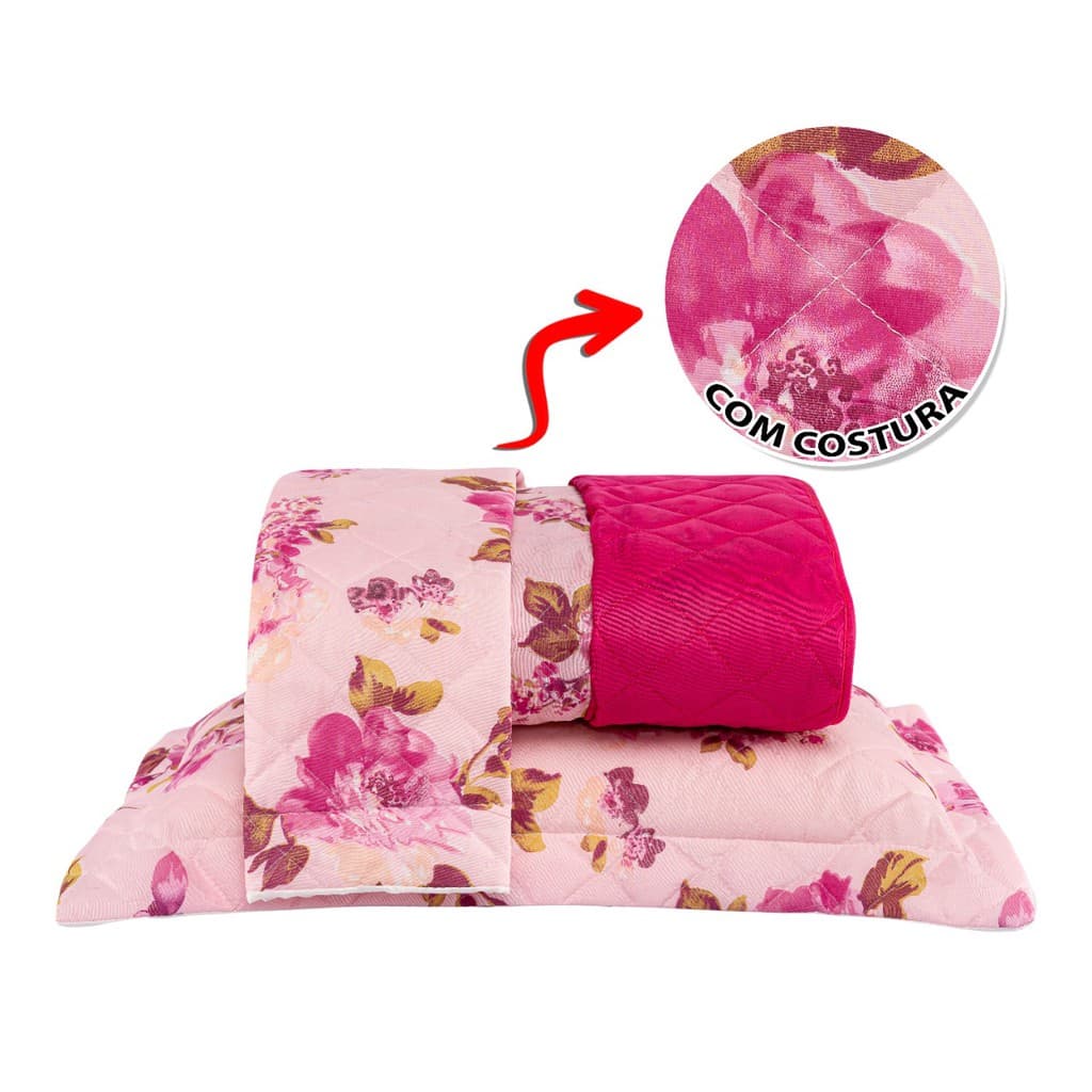 Cobre Leito Dupla Face Casal Padrao 3 peças Estampa Rosa