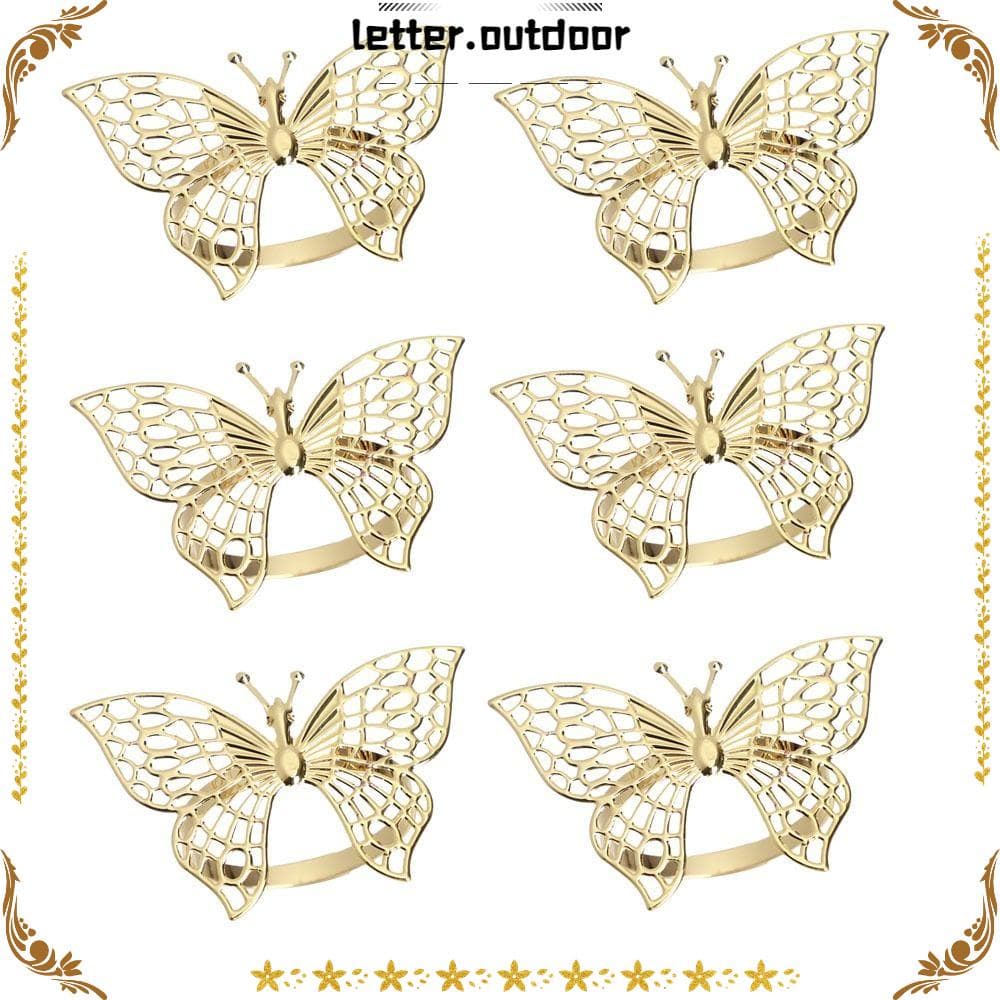 LO 1/6pcs Anel De Guardanapo , De Borboleta/Ouro Oco Rosa Prata Ferro Delicado , Mesa De Jantar