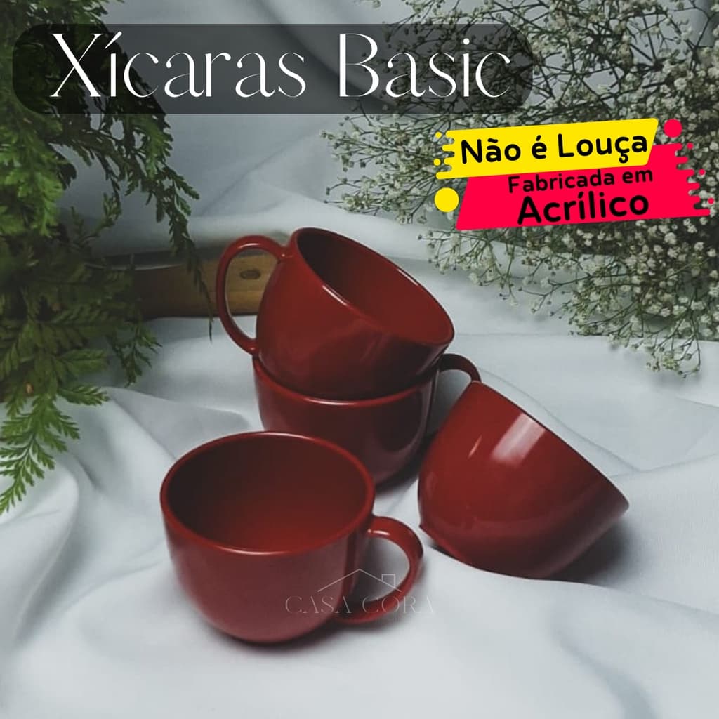 Jogo de Xicaras Para Chá Acrilica Com 4un Vermelha Para o Cantinho do Chá ou Café Kit de Xícara.