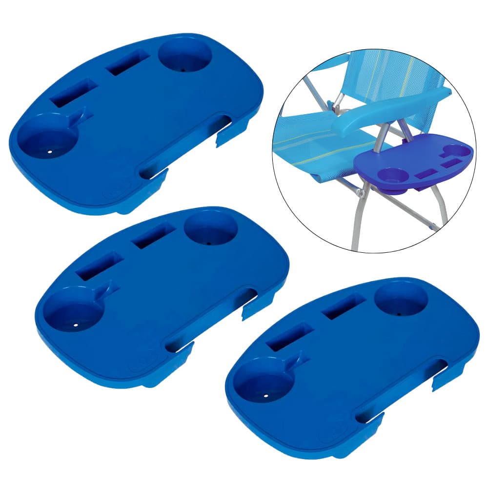Kit 3 Mesa Portátil para Cadeira de Praia Suporte Azul Mor Polipropileno Porta Copo Celular Verão Praia Piscina Camping