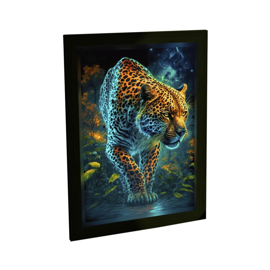 Quadro Decorativo Onça Pintada Neon Animais Leão Decoração