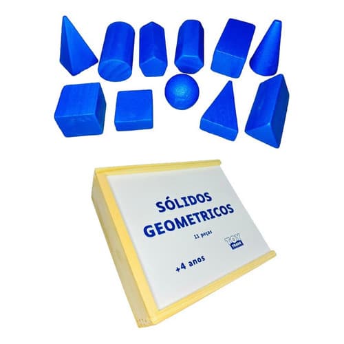 Sólidos Geométricos 11 Peças em Madeira Brinquedo Educativo Pedagógico Figuras Formas Geométricas