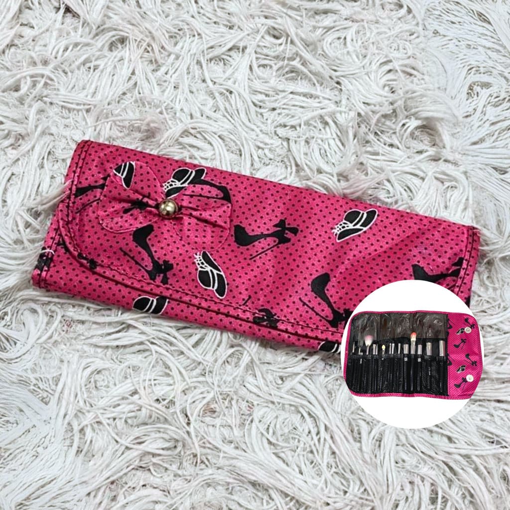 Kit com 12 Pincéis de Maquiagem +Bolsa Necessaire Cores sortidas