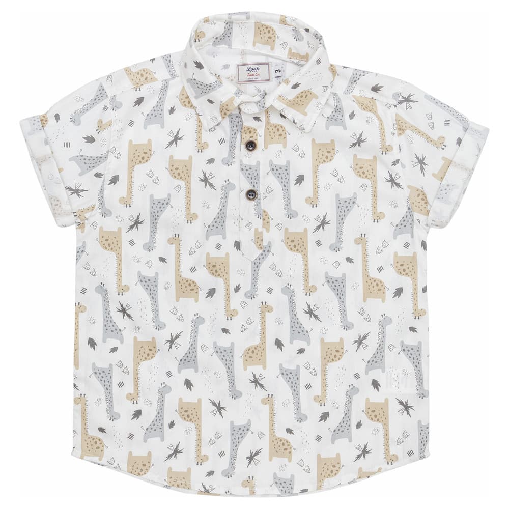 Camisa Infantil Look Jeans Bata Curta Estampada