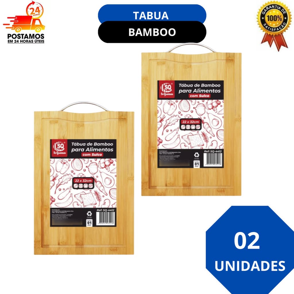 Kit 02 Tábua De Bambu Para Carne Legumes Churrasco 32x22cm