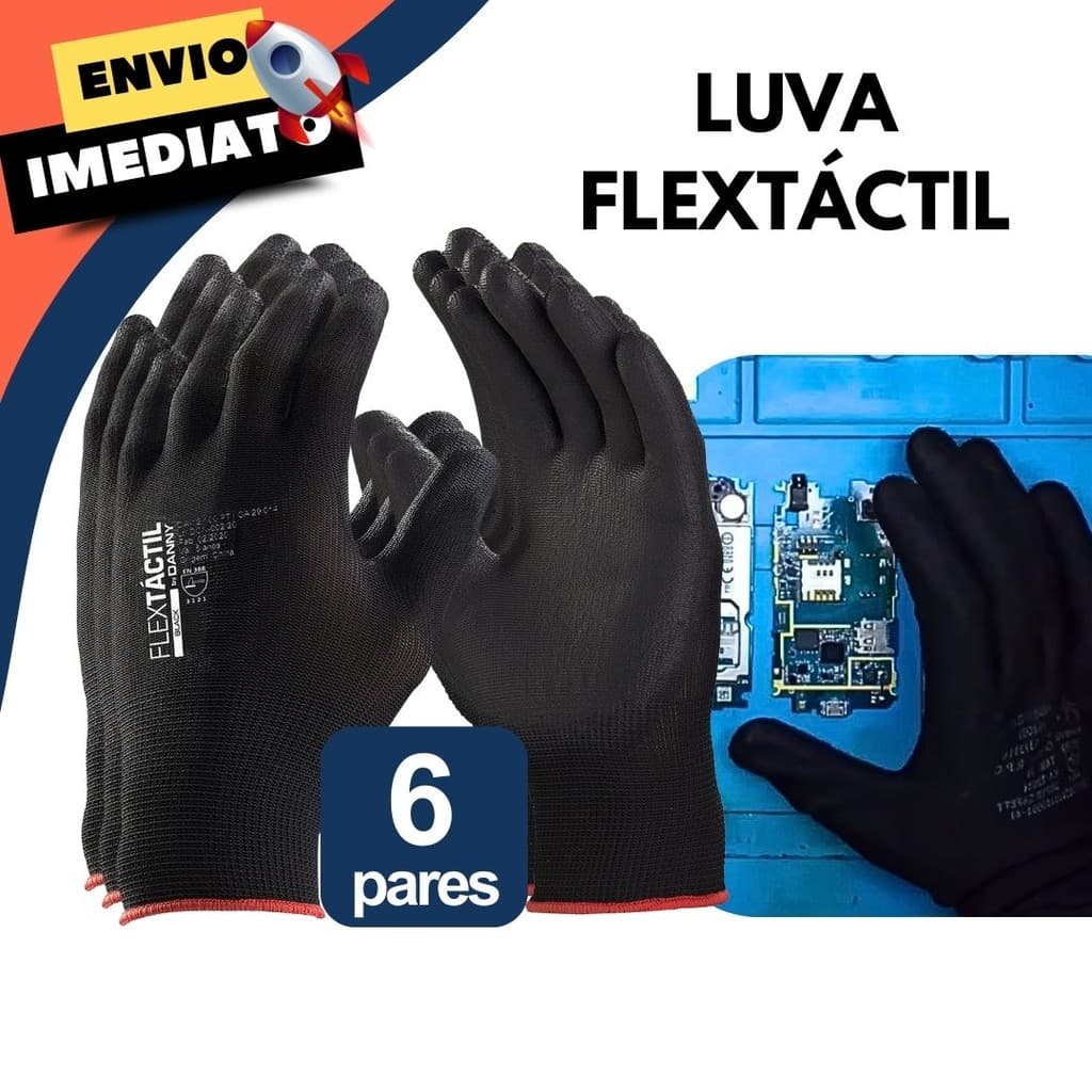 Kit 6 Luvas Multitato Sensibilidade EPI Alta Aderência AntiCorte Trabalho Preciso Obra Motociclista