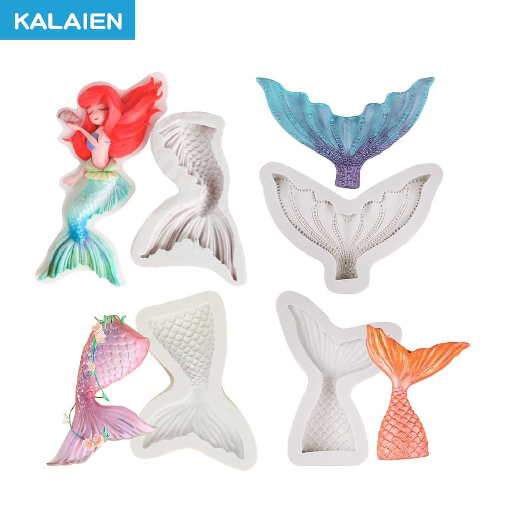 Molde de Silicone em Forma de Cauda de Peixe KALAIEN 9 Padrões, Molde de Silicone em Forma de Cauda de Sereia para Fonda