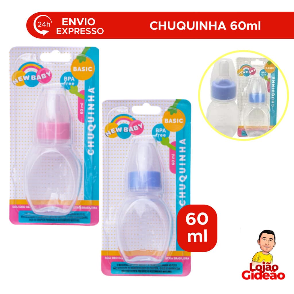 Mamadeira Chuquinha Pequena 60Ml Para Água Azul  Ou Rosa Para Menino Menina