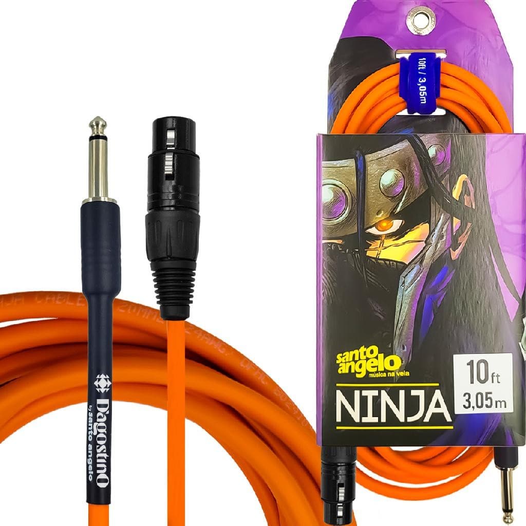 Cabo para Microfone 3,05 Metros 10 ft Laranja DAgostino by Santo Angelo Ninja P10 x Xlr Femea