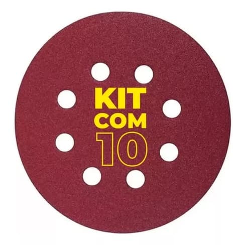 DISCO DE LIXA ADERENTE COM FURO 125 MM COM 10 UNIDADES - 1 PCT