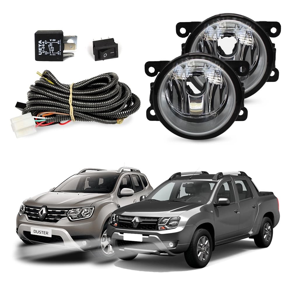 Kit Farol de Milha Duster 2011 a 2023 Oroch 2016 a 2023 Farol Auxiliar de Carro Lente Vidro Neblina