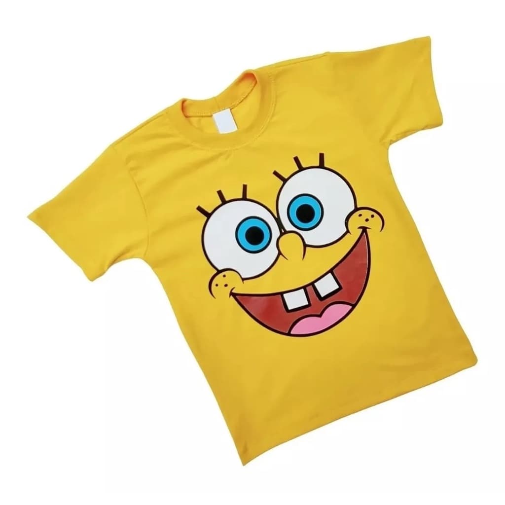Camiseta Infantil Algodão Personagem Bob Esponja Amarelo