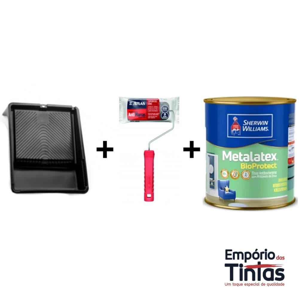 Kit Pintura com Bandeja 1,3 litros + Rolo de Espuma 9cm + Tinta Antimofo branca acetinada 900ML - Pintor - Pincel - Pintura profissional