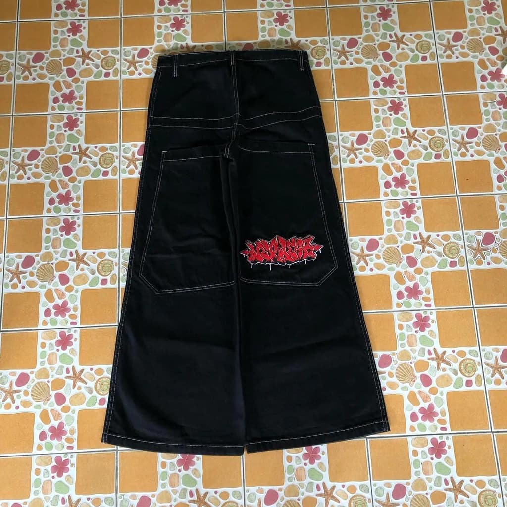 Y2K Jeans Streetwear Calça De Bolso Grande Hip Hop Carta Gráfica Baggy Homens Mulheres Harajuku Cintura Larga