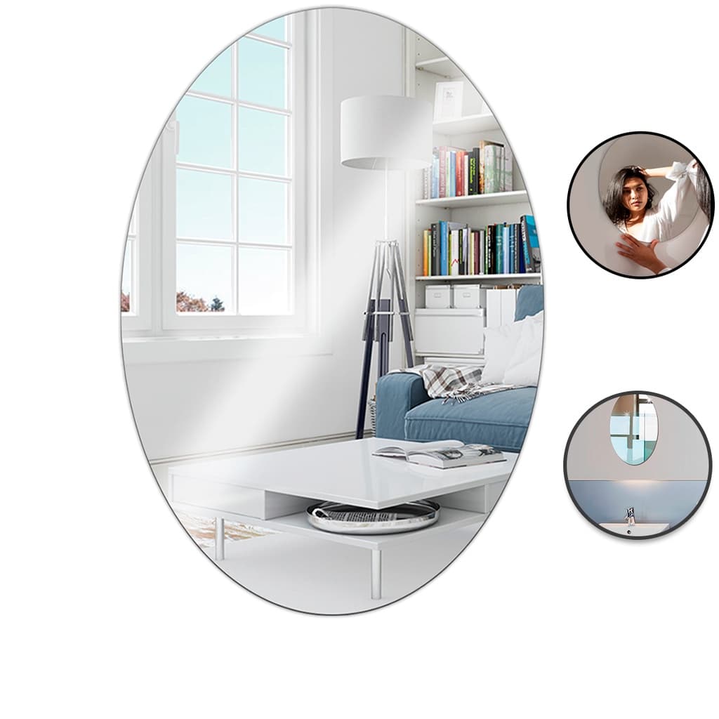 Espelho Acrílico Oval Adesivo 50x35cm Inquebrável - Decoração Quarto e Banheiro