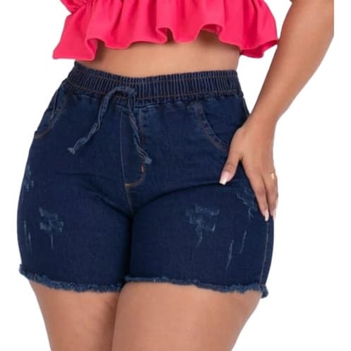 Short Jeans Elastico Plus Size De Cós Alto