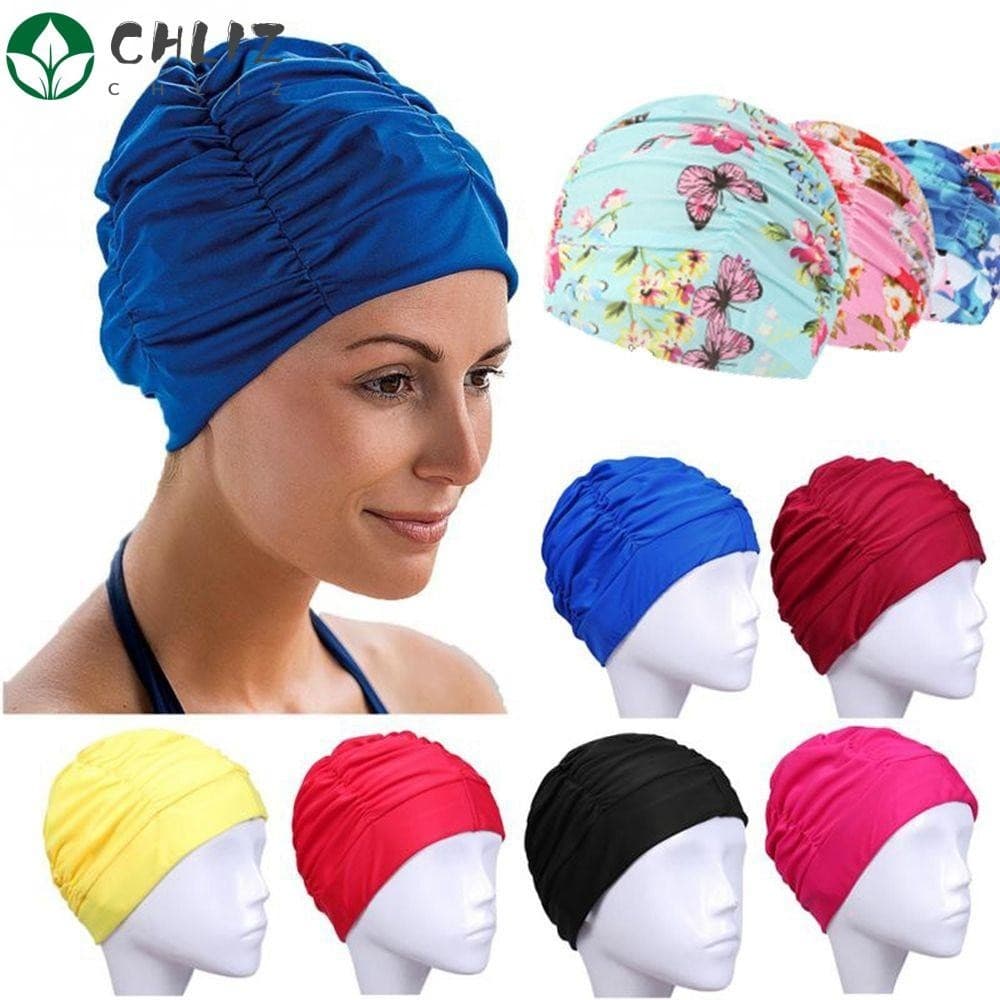 CHLIZ Boné De Natação Orelhas Quentes Acessórios Esportivos Pregueadas Elásticos De Nylon Turban