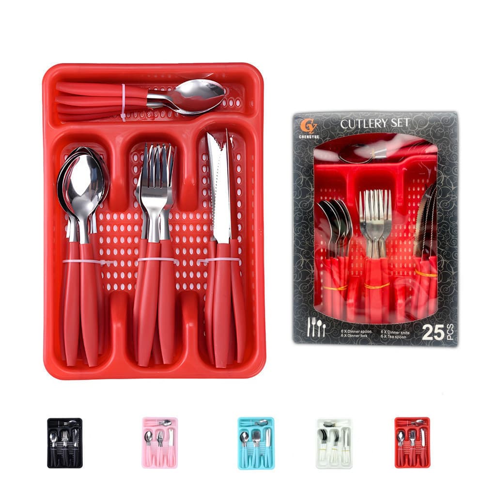 Faqueiro Inox Jogo De Talheres Porta Talher Com 25 Peças   fang