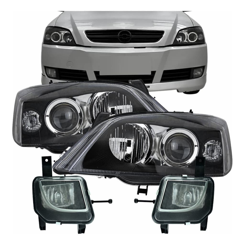 Kit Farol + Milha Mascara Negra Astra Hatch Sedan 03 04 à 12