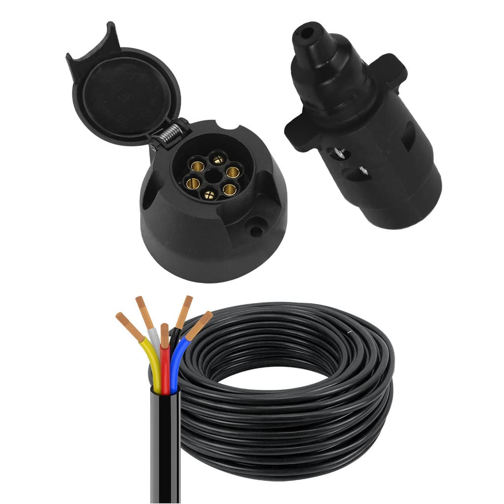 Kit Tomada Engate Carretinha 6 Polos Cabo PP 5 Vias 1mm² Carreta Completo Reboque 5 10 15 20 25m