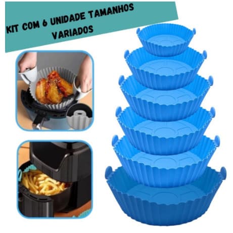 kit 6 Peças/Conjunto Cesto de Silicone Forma Redonda Air Fryer e Forno Fritadeira Elétrica com Alça Premium Original