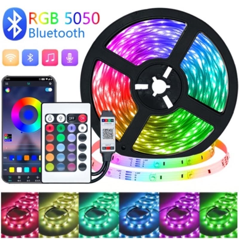 Fita Led USB Rgb 5050 com Controle ou App Bluetooth Android iOS e Sincronização de Musica TV Monitor