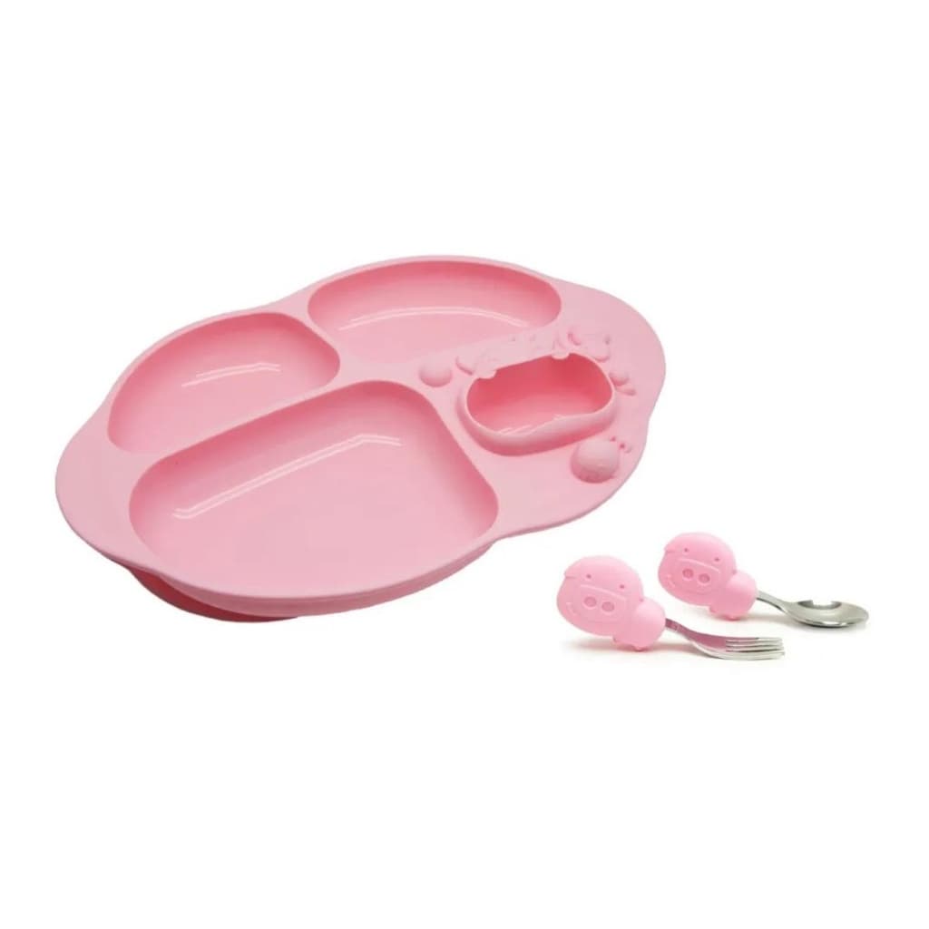 Kit Utensílios P/ Alimentação de Bebê Porquinha Pokey Marcus & Marcus