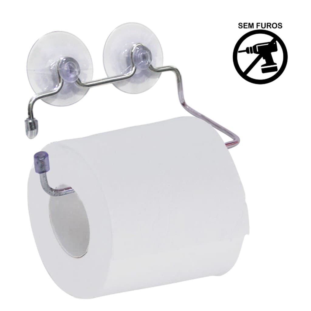 Suporte porta Papel Higiênico Com Ventosa dupla Cromado fácil instalação