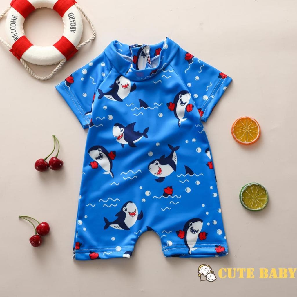 Eph-Infantil Bebê Meninos Verão Swimwear Desenho Animado Tubarão Manga Curta Zíper Maiôs,0-3 Anos