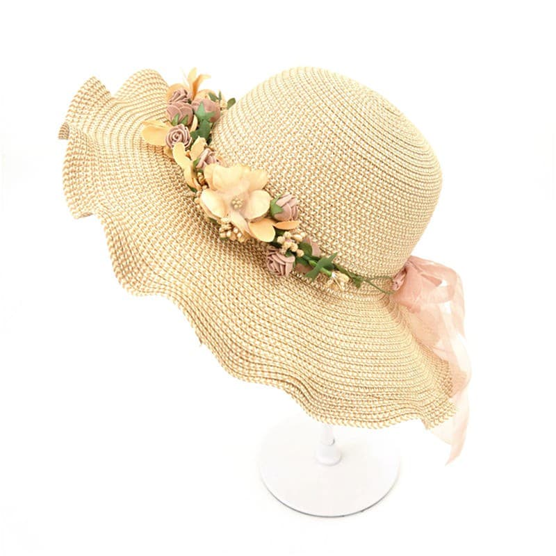 B1R Chapéu De Sol Feminino De Verão Praia Ao Ar Livre Com Flores Elegante HS2312