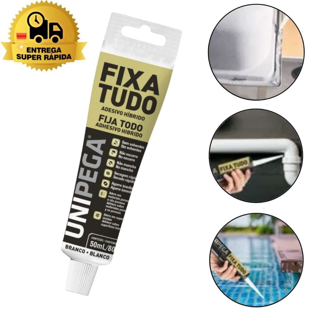 Cola Fixa Tudo Branco 80gr cola até Debaixo D'agua Metais Concreto Vidros Pedras