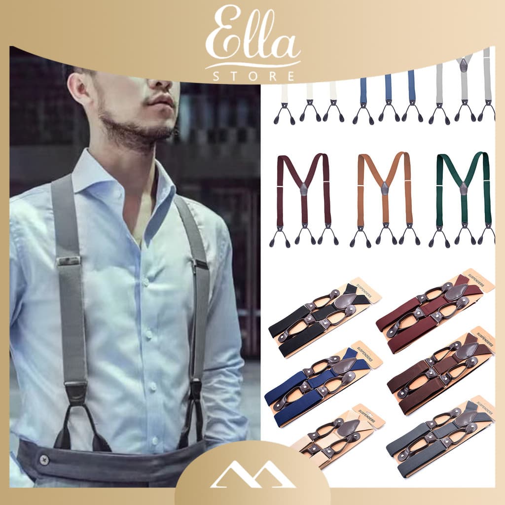 [ELLA] Suspensório Masculino Com Fecho De 6 Botões Design Antiderrapante Elástico Ajustável Mantenha Suas Calças Masculi
