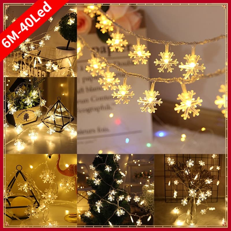 6M-40Led Floco De Neve Claro Led Feliz Natal Decoração Árvore De Natal Para Casa Festa De Natal Ornamento Presente