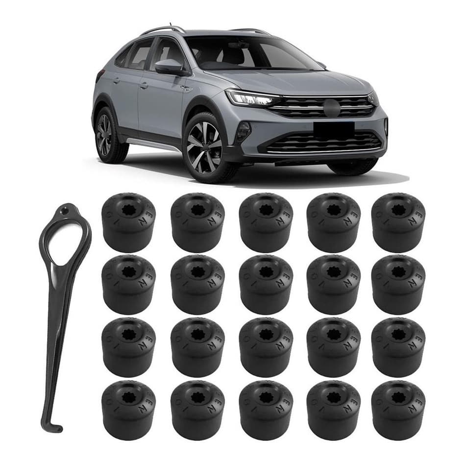 Kit Capa Parafusos Roda Vw Nivus Tcross T-cross Virtus Polo (20 capas) + chave