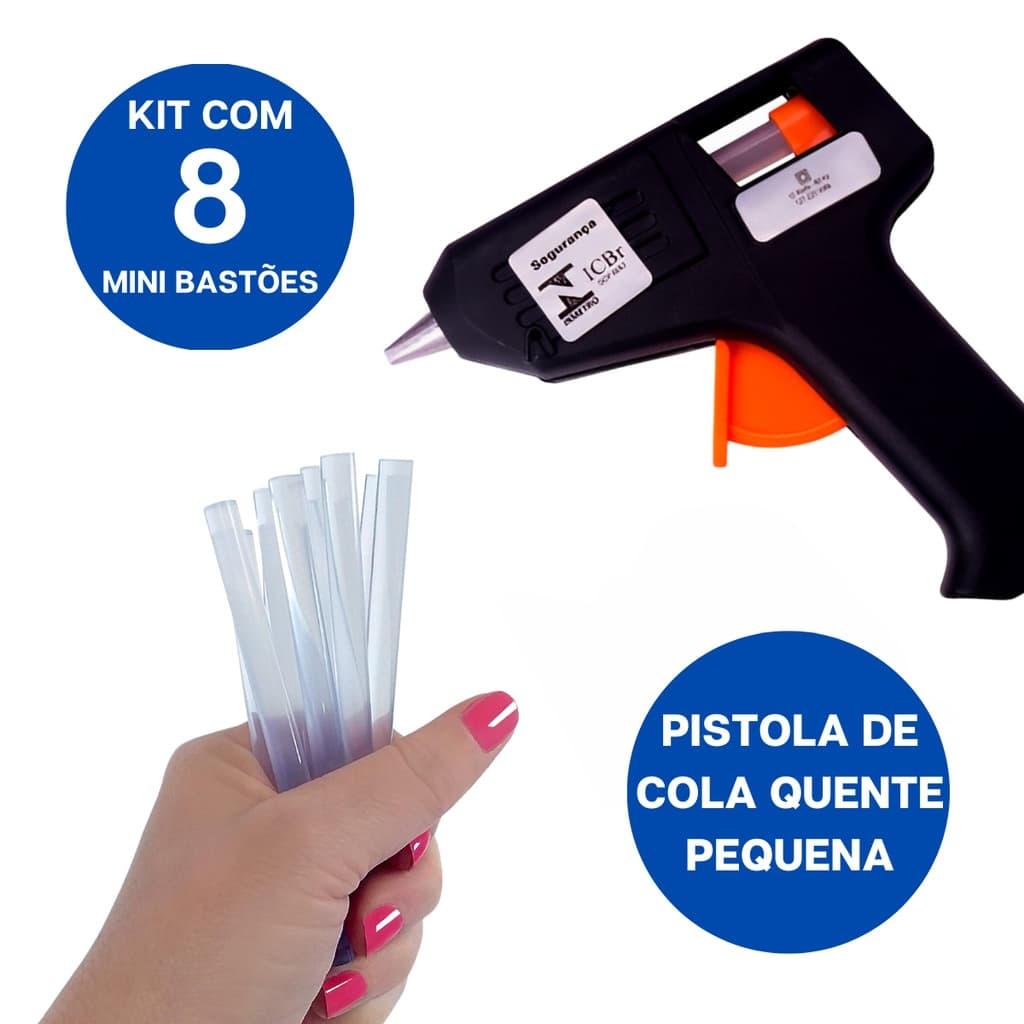 Pistola De Cola Quente Bivolt Kit C/ 8 Mini Bastões Finos 7mm x 19cm