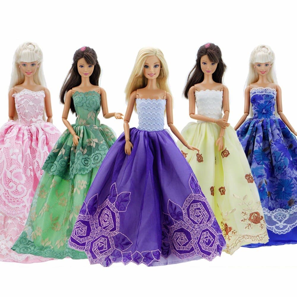 Kit com 3 Vestidos Longos De Princesa Festa Casamento Noiva para Bonecas Kit com 3 Unidades Compatíveis Bonecas de Até 30cm de Altura Fabricados no Brasil - Sheilinha Confecção