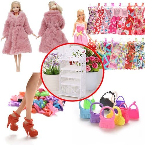 Kit Acessórios P/ Bonecas Sapatos Bolsas Vestidos Casaco Etc