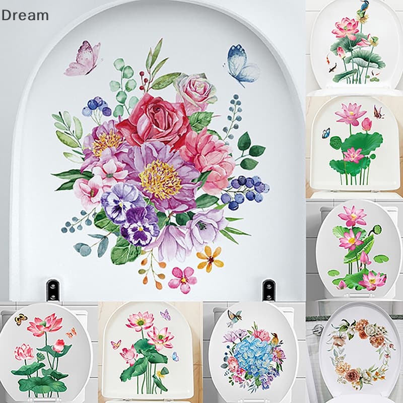 < Dream > Adesivos Para WC Sanitários Adesivo Floral De Parede Banheiro Autocolante De Tampa De Decoração Mural À Venda