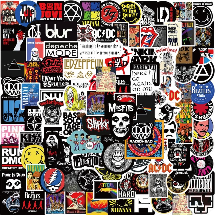 100 Pçs/Set ❉ Banda De Rock Mista . Adesivos Rock'n'Roll Art Série 02 De Doodle De Decalques De Moda DIY À Prova D'água