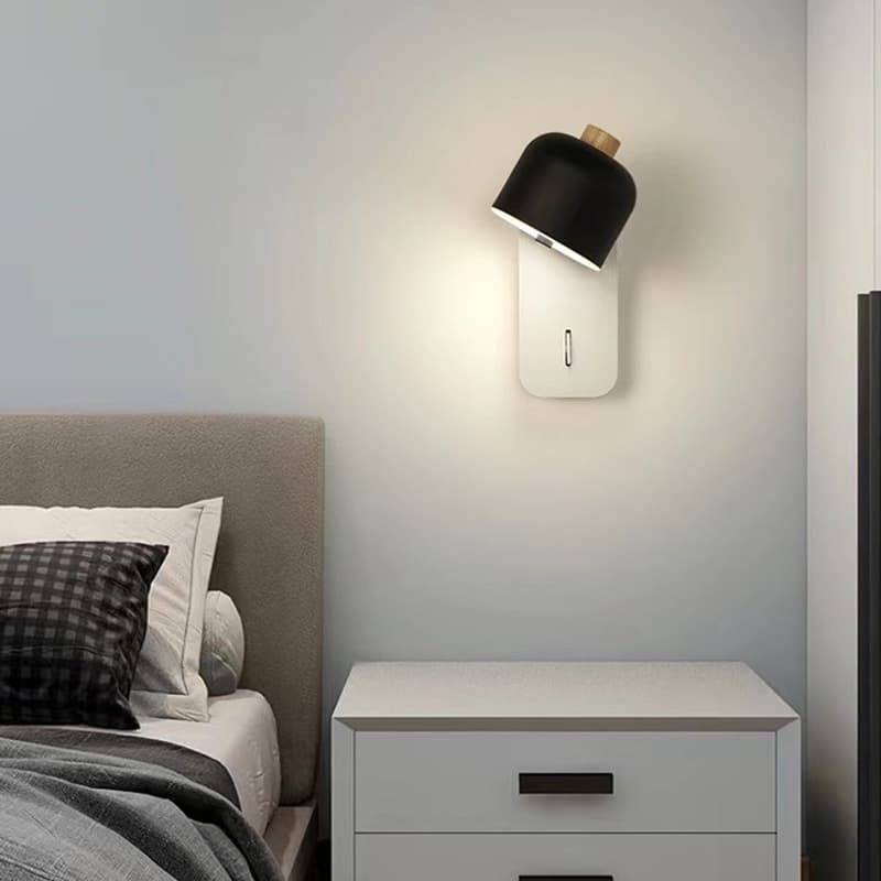 Arandela giratória madeira luz quente para cabeceira quarto minimalista