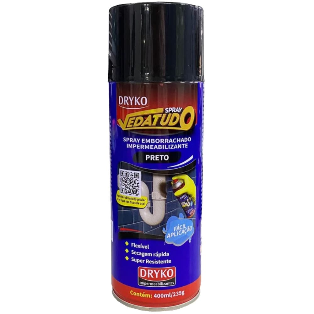 Spray Emborrachado Impermeabilizante Vedatudo Preto 400ml Dryko