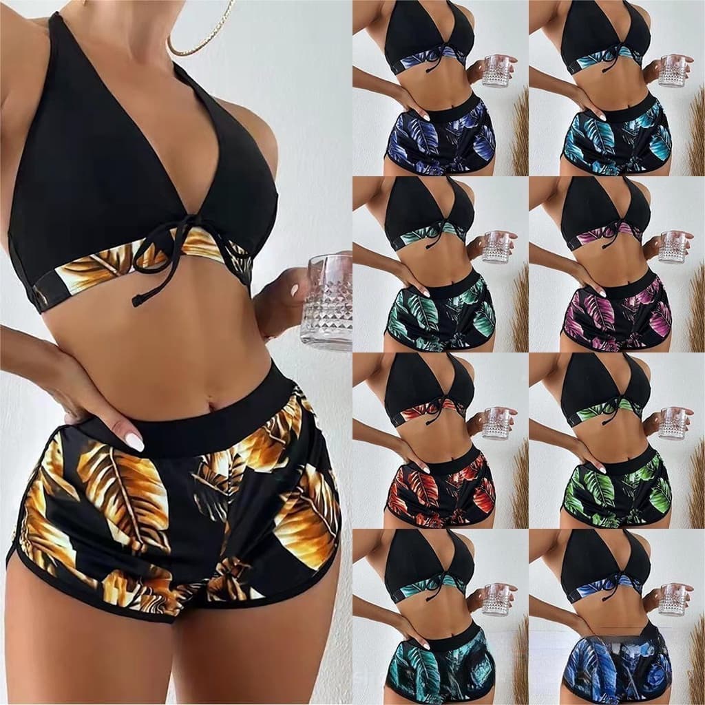 Biquíni Moda Feminina Moda Multicolor Impresso Biquíni de Praia Férias de Três Peças Fato de banho