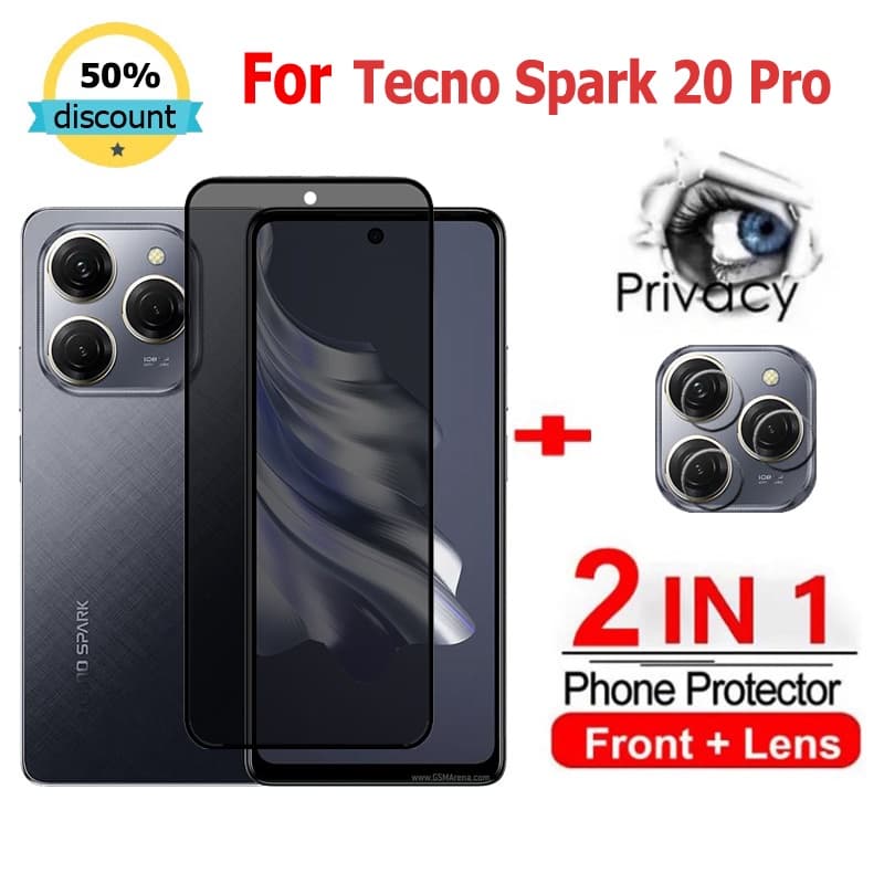 2 Em 1 película Tecno Spark 20 Pro Privacidade Vidro Temperado Anti-Espionagem Protetor De Tela De Cobertura Total Para Tecno Spark 10C 20C 10 20 Pova Neo 4 5 Camon 20 Pop 8 5G Filme De película traseira