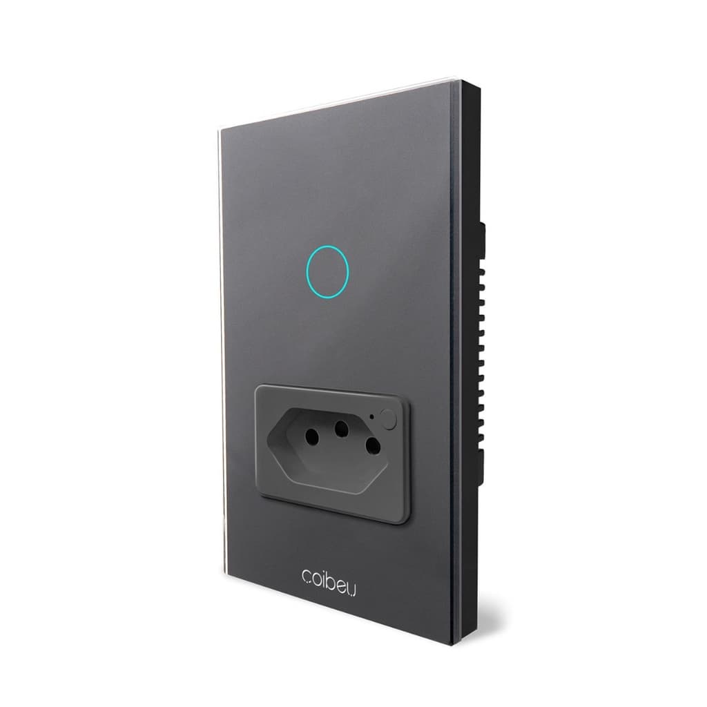 Interruptor Inteligente WiFi  preto 1 Botão preto com Tomada, Interruptor Smart Sem Fio Multifuncional Alexa Google home