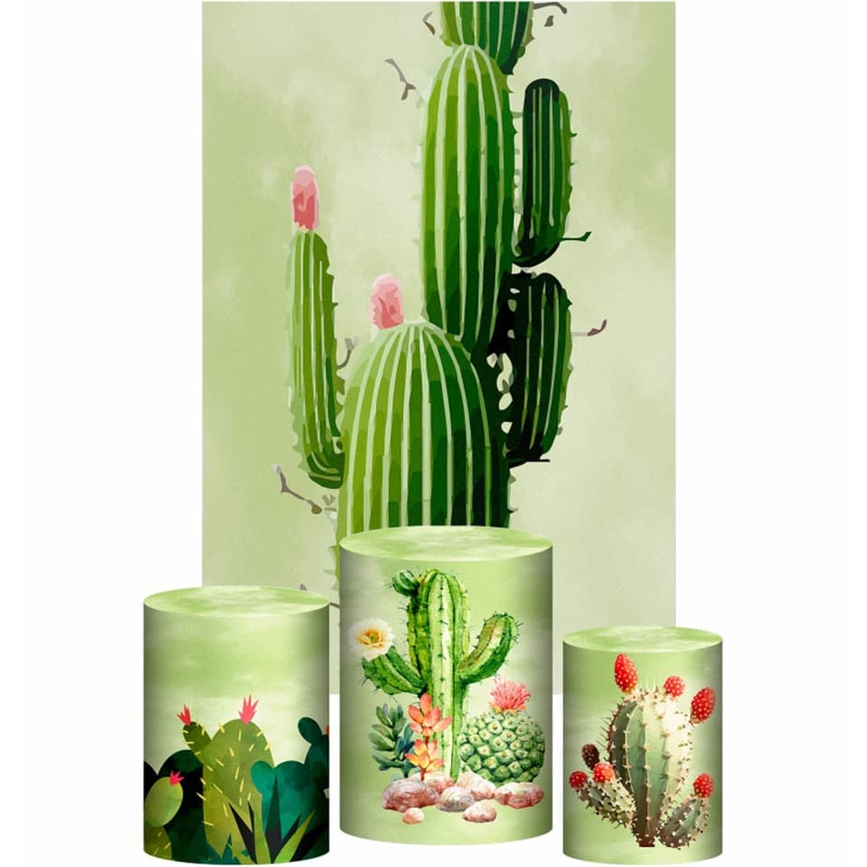 Kit Casado Cactos Trio Capa Cilindro Retangular Tecido