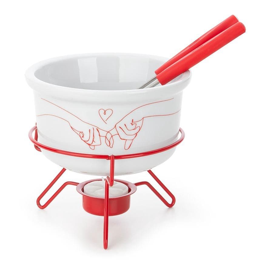 Aparelho De Fondue Para 2 Pessoas Casal Mon Amour Porcelana 5 Peças Conjunto Kit Serviço Cerâmica Doce Chocolate Alto Pa