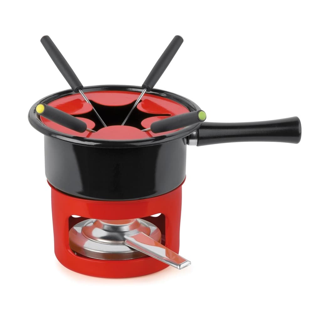 Aparelho De Fondue Viena 8 Peças P Vermelho Conjunto Kit Serviço Carne Chocolate Queijo Alto Padrão Qualidade Forma Inox