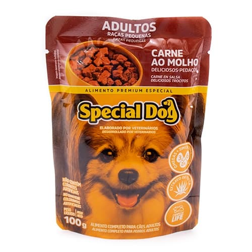 Ração Special Dog Sachê Cães Adulto Raças Pequenas Carne Ao molho 100g