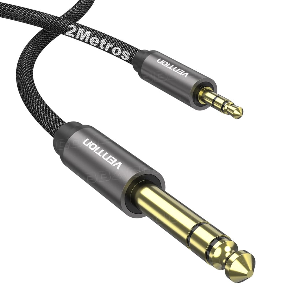 Vention - Cabo Audio P10 6.5mm X P2 3.5 Blindado para Caixa de som Guitarra Amplificador TRS Estéreo 2 Metros